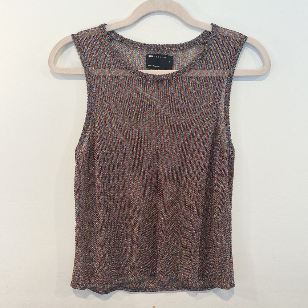 asos Multicolor Metallic Sleeveless Top Mesh | Size XS